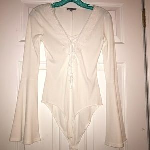 White body suit lace up front